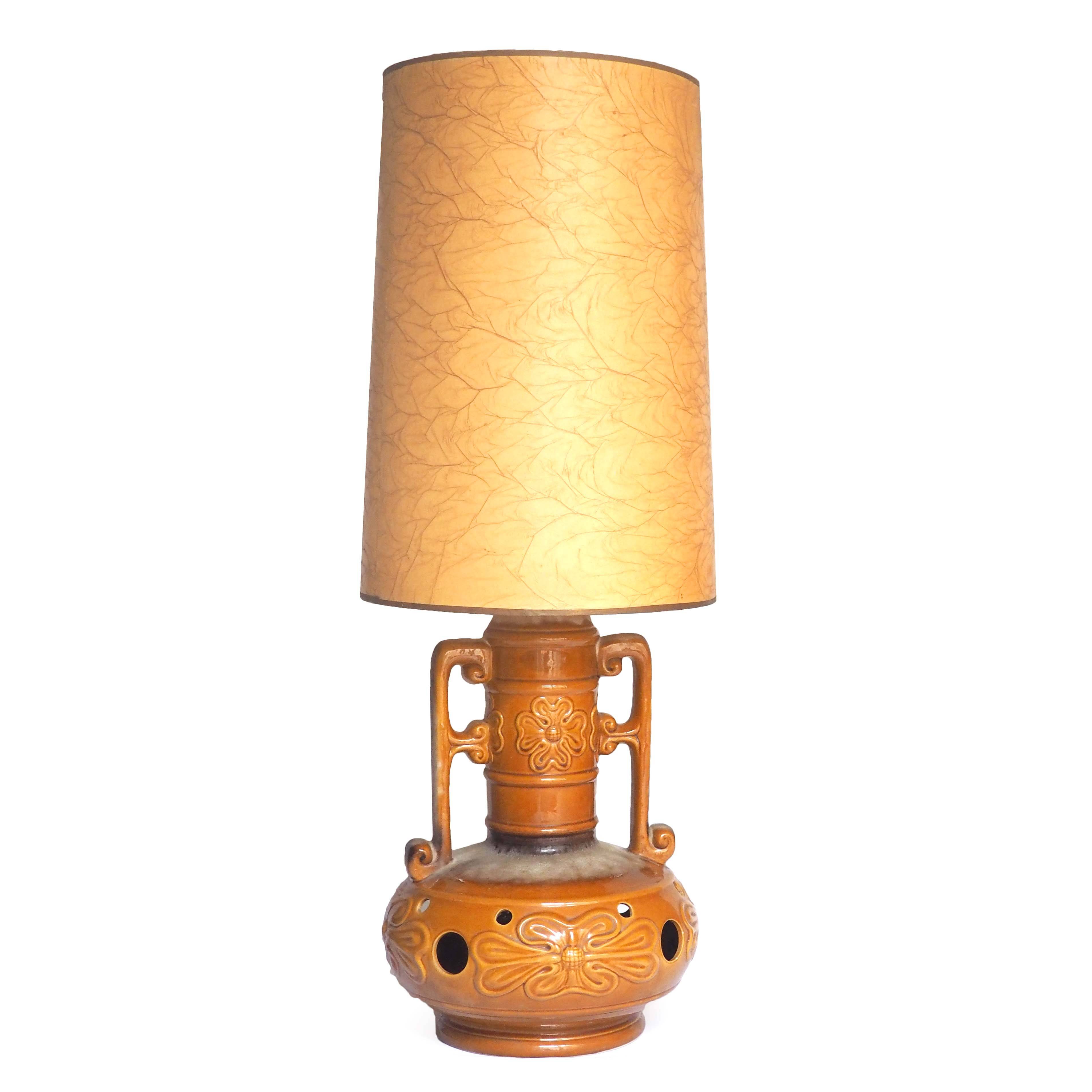 Large ochre ceramic floor lamp