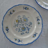 4 flat plates Keller & Guerin Luneville décor flowers Passionflower blue faience old