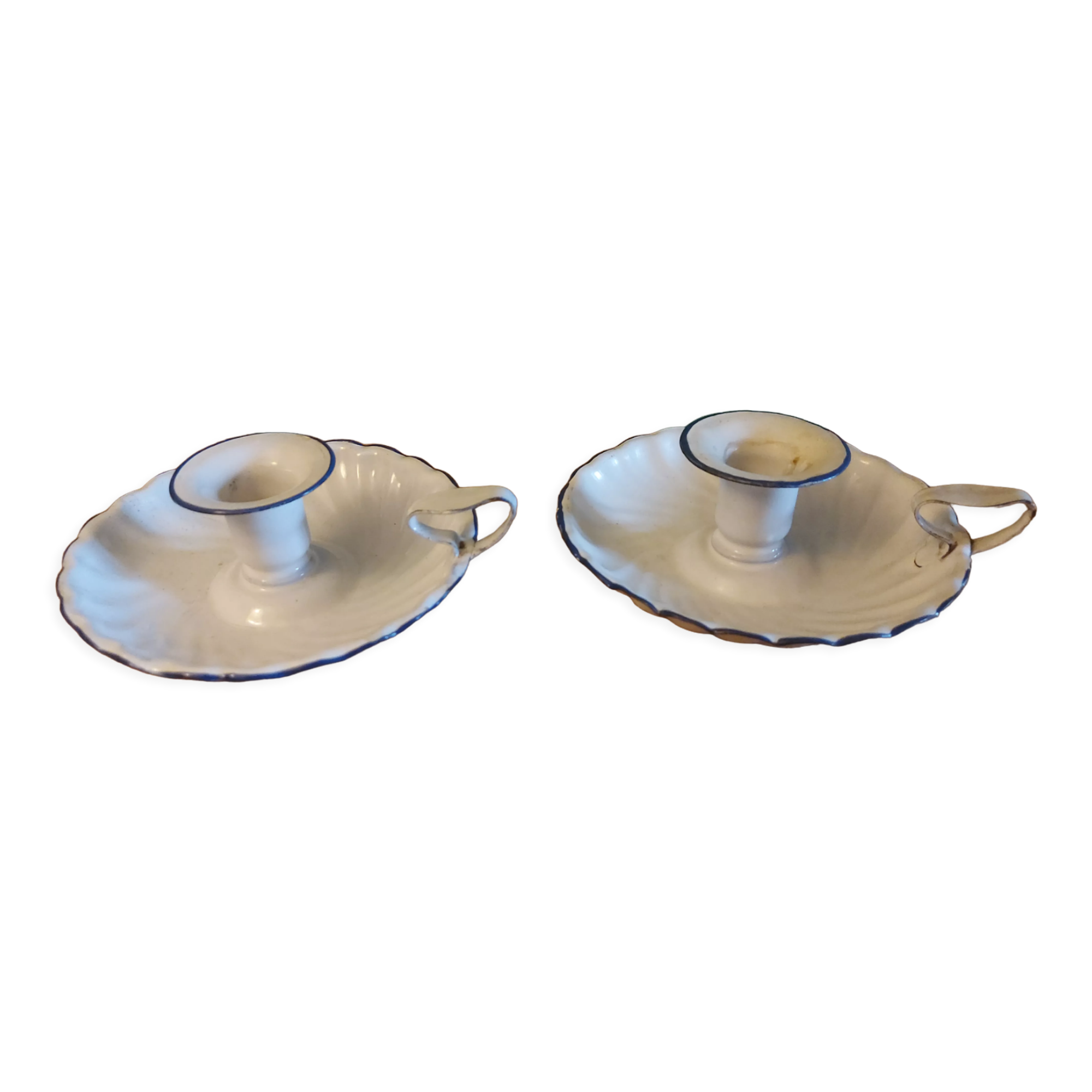 Pair of enamelled candle holders