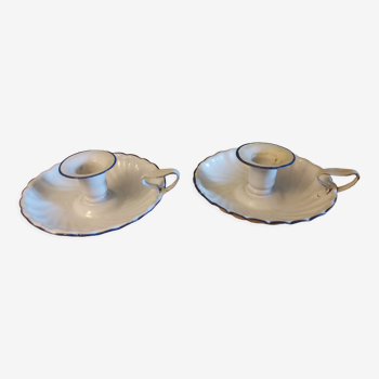 Pair of enamelled candle holders