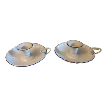 Pair of enamelled candle holders