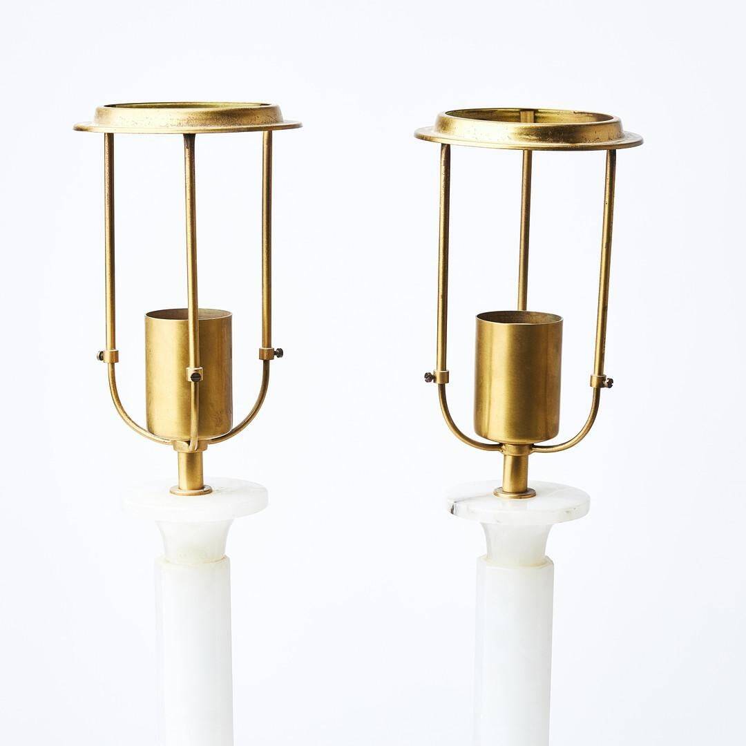 Pair of alabaster table lamps in the style of Jean Michel Frank, France 1960.
