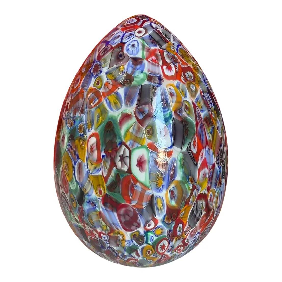 Small Murano-Style Glass Egg Lamp with Multicoloured Floral Decoration