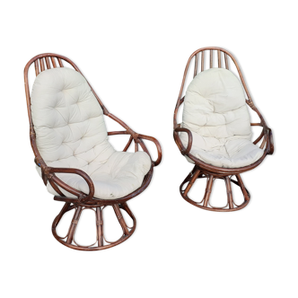 Pairs of rattan armchairs