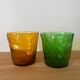 Vintage set of 6 Italian-made glasses, green and amber textured effect