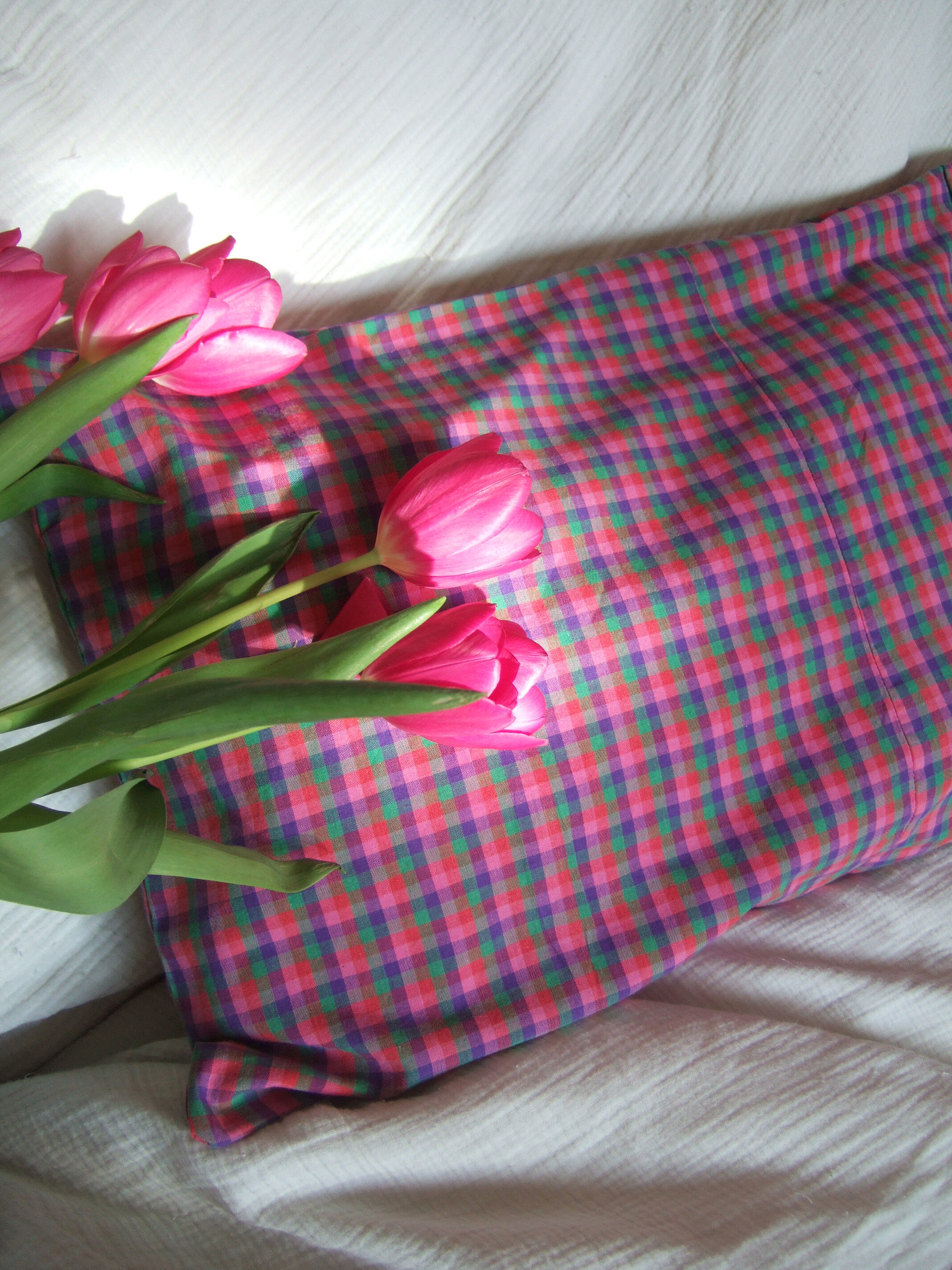 Upcycled checkered cushion cover
