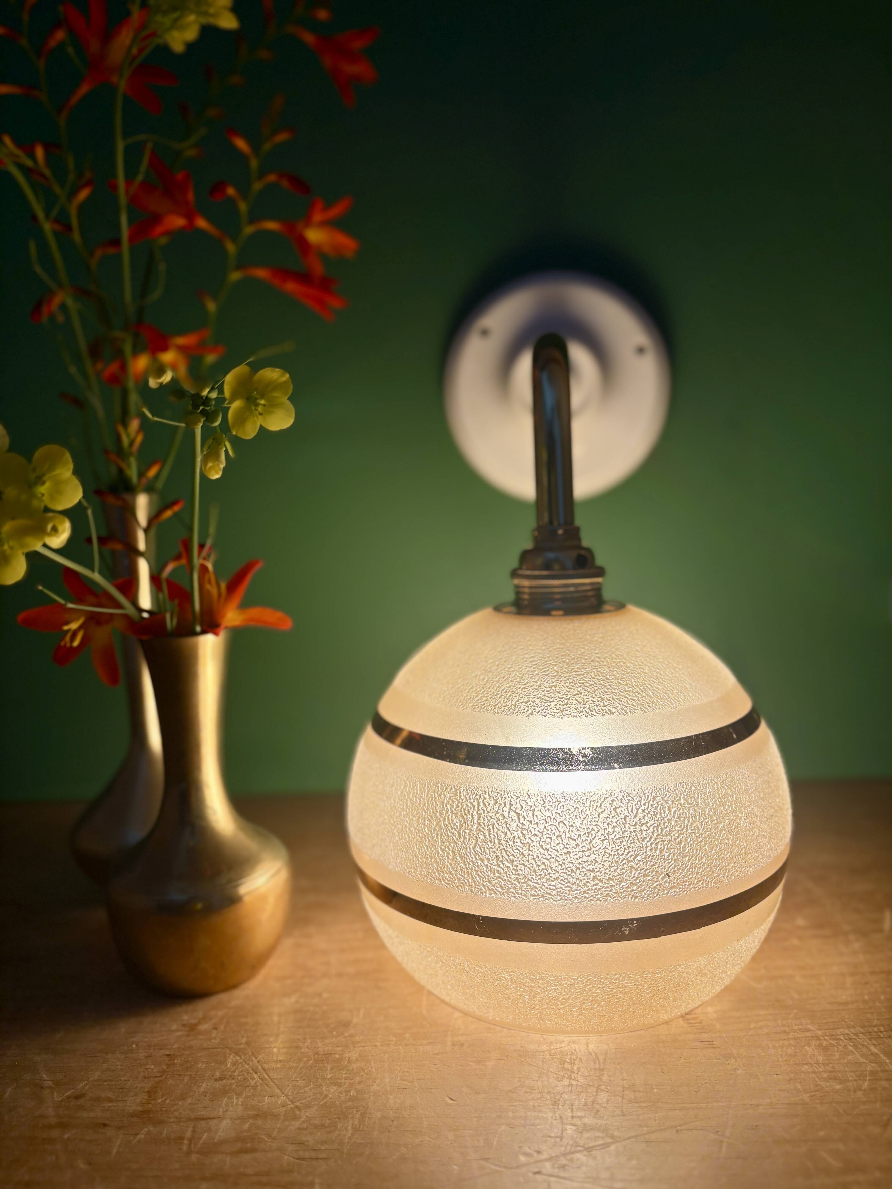 Vintage globe angled wall light in yellow and gold granite glass