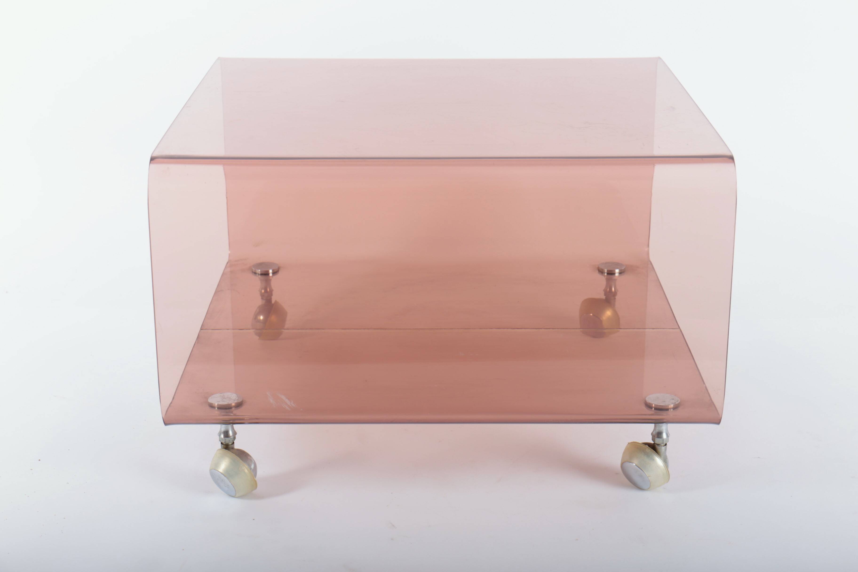 Small coffee table or end table in smoked plexiglass, 1970s