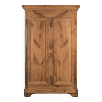 Grande armoire ou garde-robe Louis Philippe française antique du XIXe siècle, en merisier poncé à la main