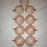 Lot 9 tasses art déco en verre transparent rose