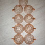 Lot 9 art deco cups in pink transparent glass