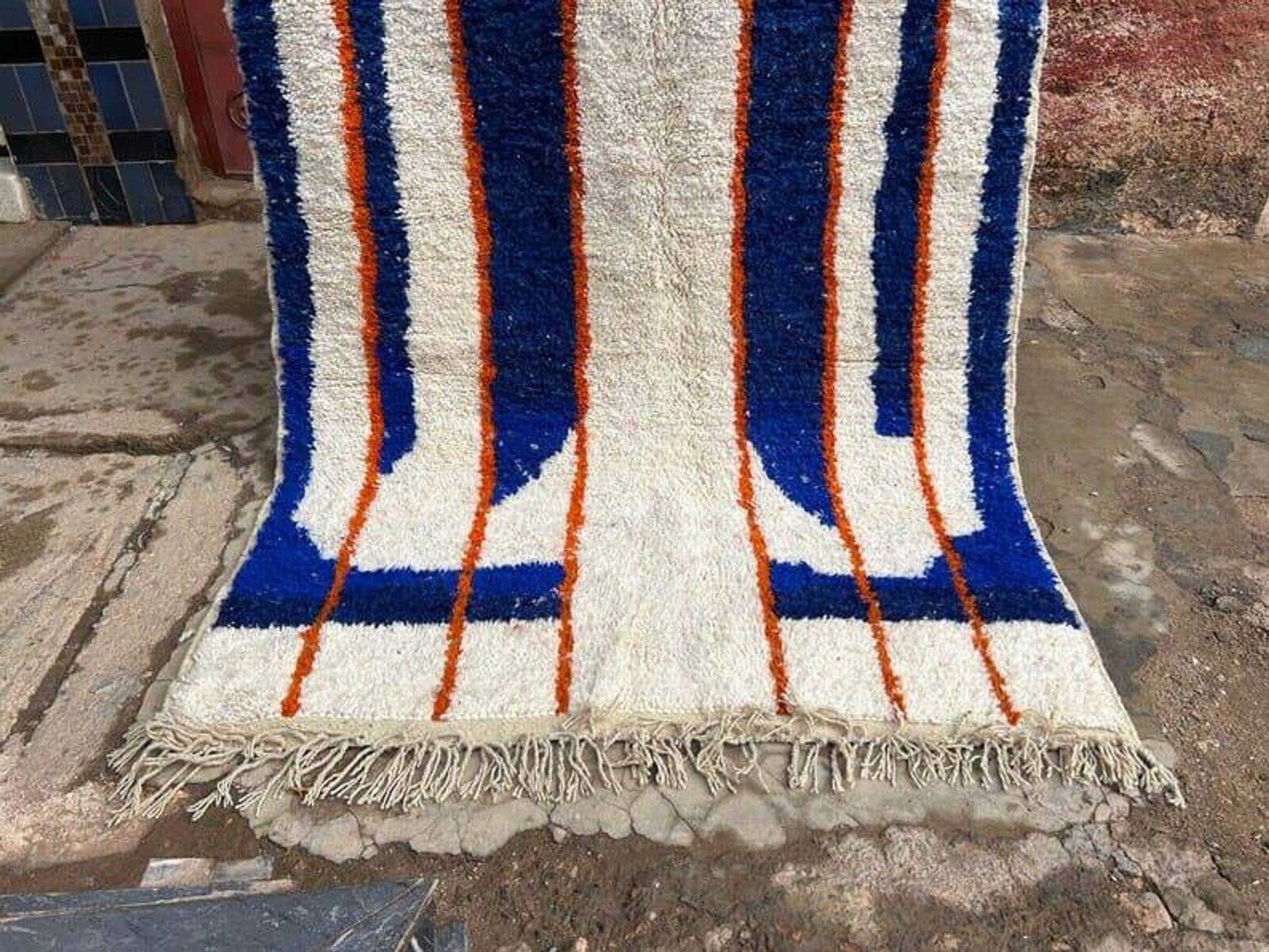 Handmade natural wool rug size 100 x 200 cm