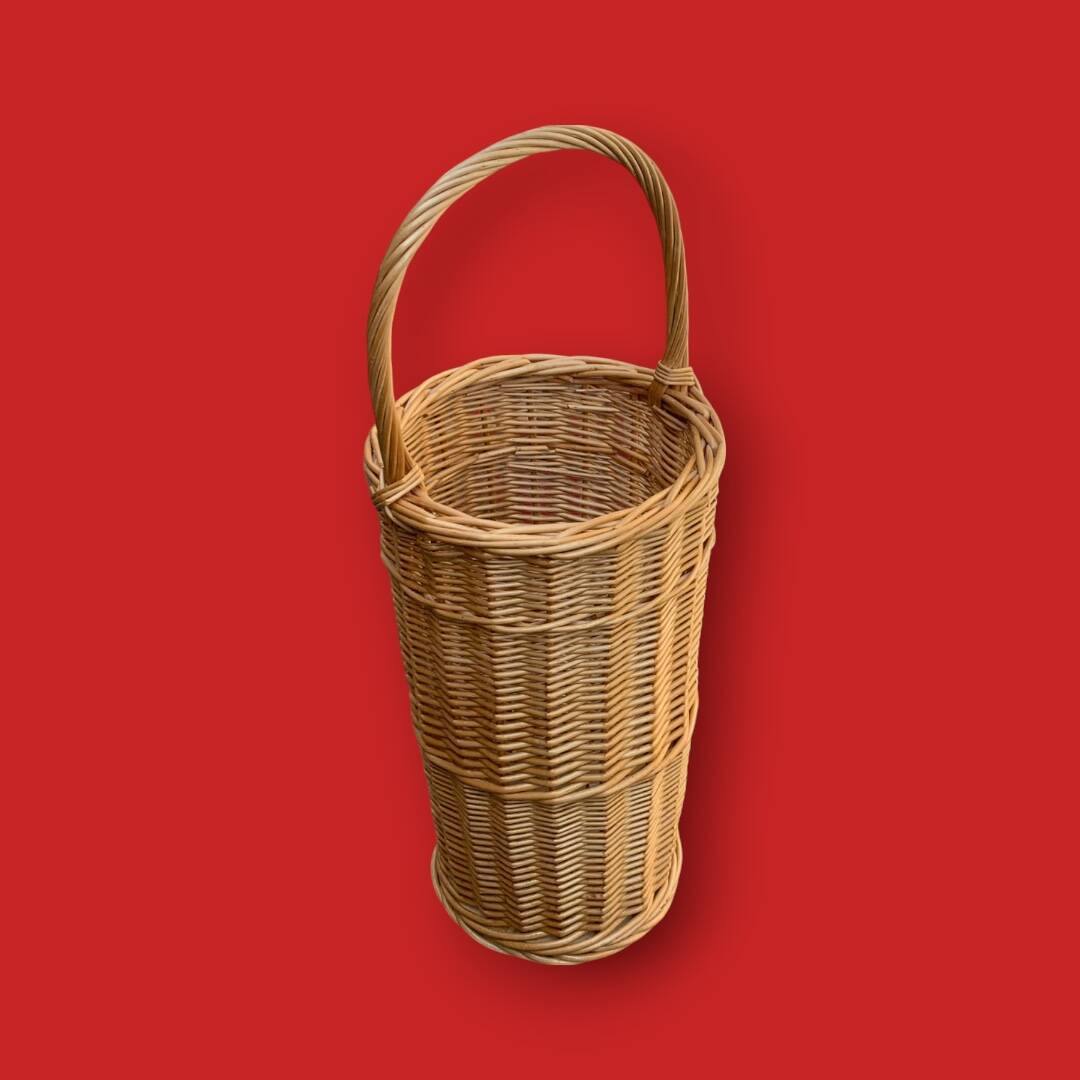 Antique woven wicker umbrella stand – handmade – 1970s