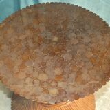 Round Dining Table McGuire Central Foot Bamboo "Wheat Sheaf" / Glass Tray, USA 1970