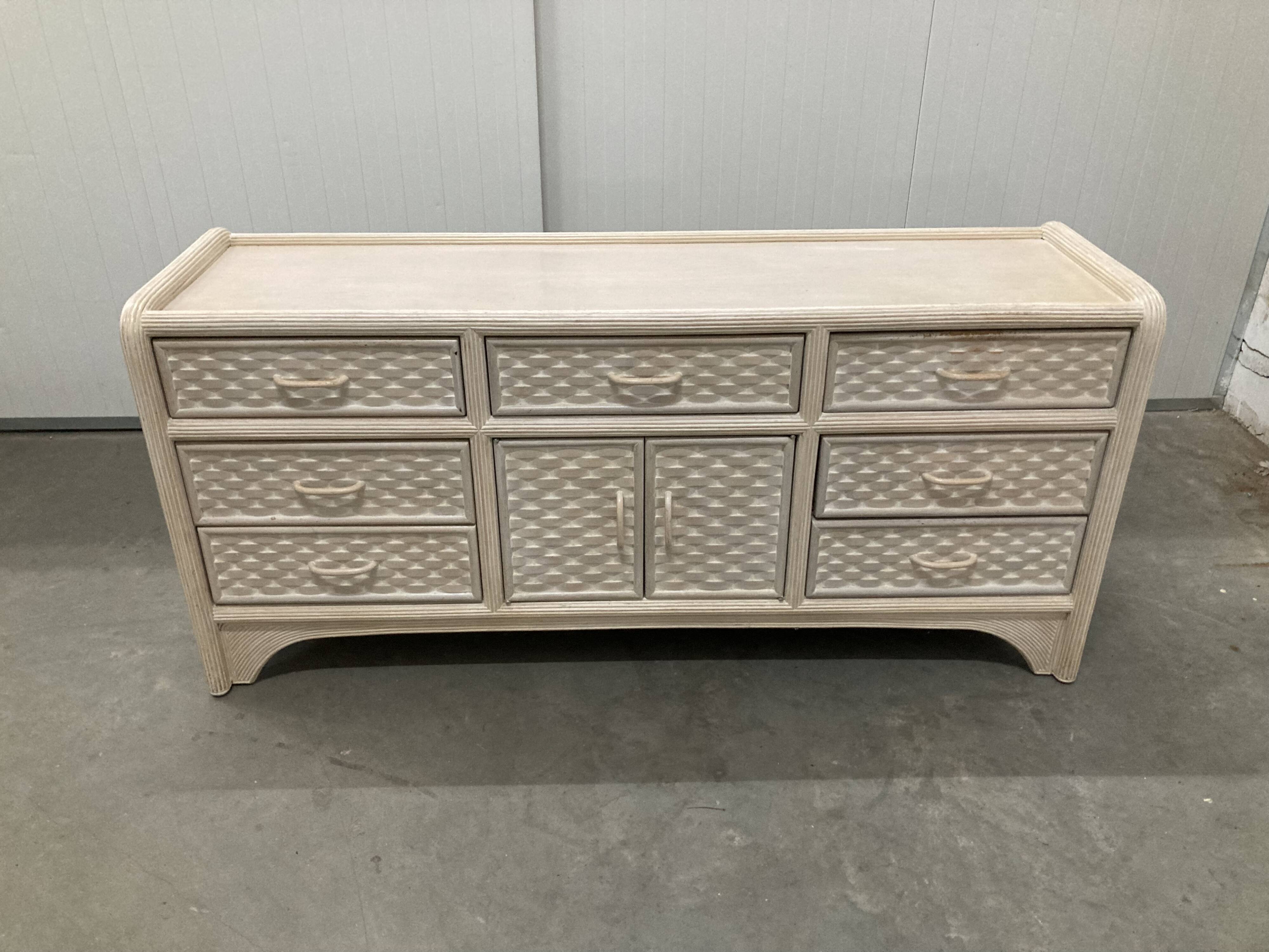 White wash sideboard made of woven rattan/bamboe, '70