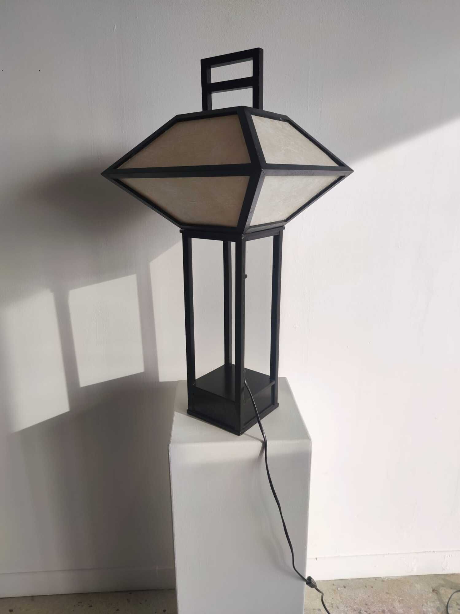 Japanese lamp in black lacquered wood and rice paper H:75cm