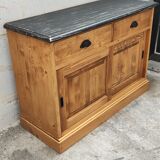 Furniture two sliding doors waxed pine above black patina