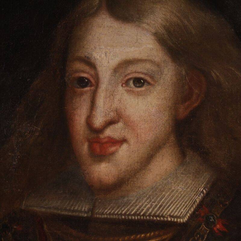 Antique Spanish portrait from the 17th century, Charles II of Spain