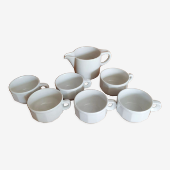 Tasses à café de bistrot  blanches et crémier, en porcelaine, Apilco et Helvet