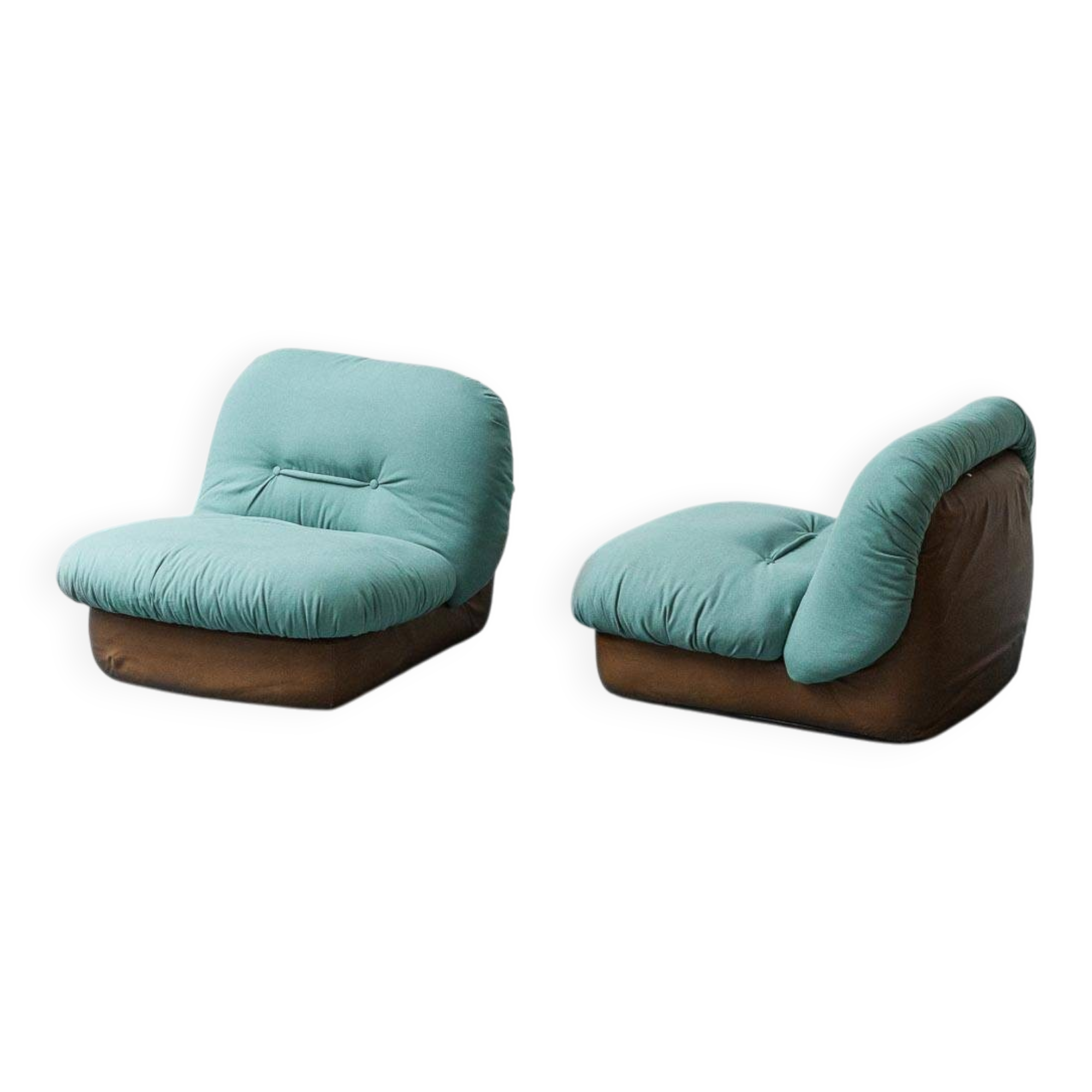 Pair of Saporiti armchairs in fabric and leather, 1970s vintage modernism