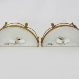 Large pair of half-moon wall lights in brass and glass maison zonca