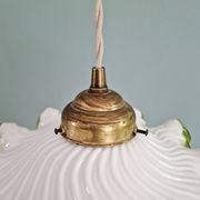 Art Deco suspension in white opaline with a scalloped design, 1920-30.