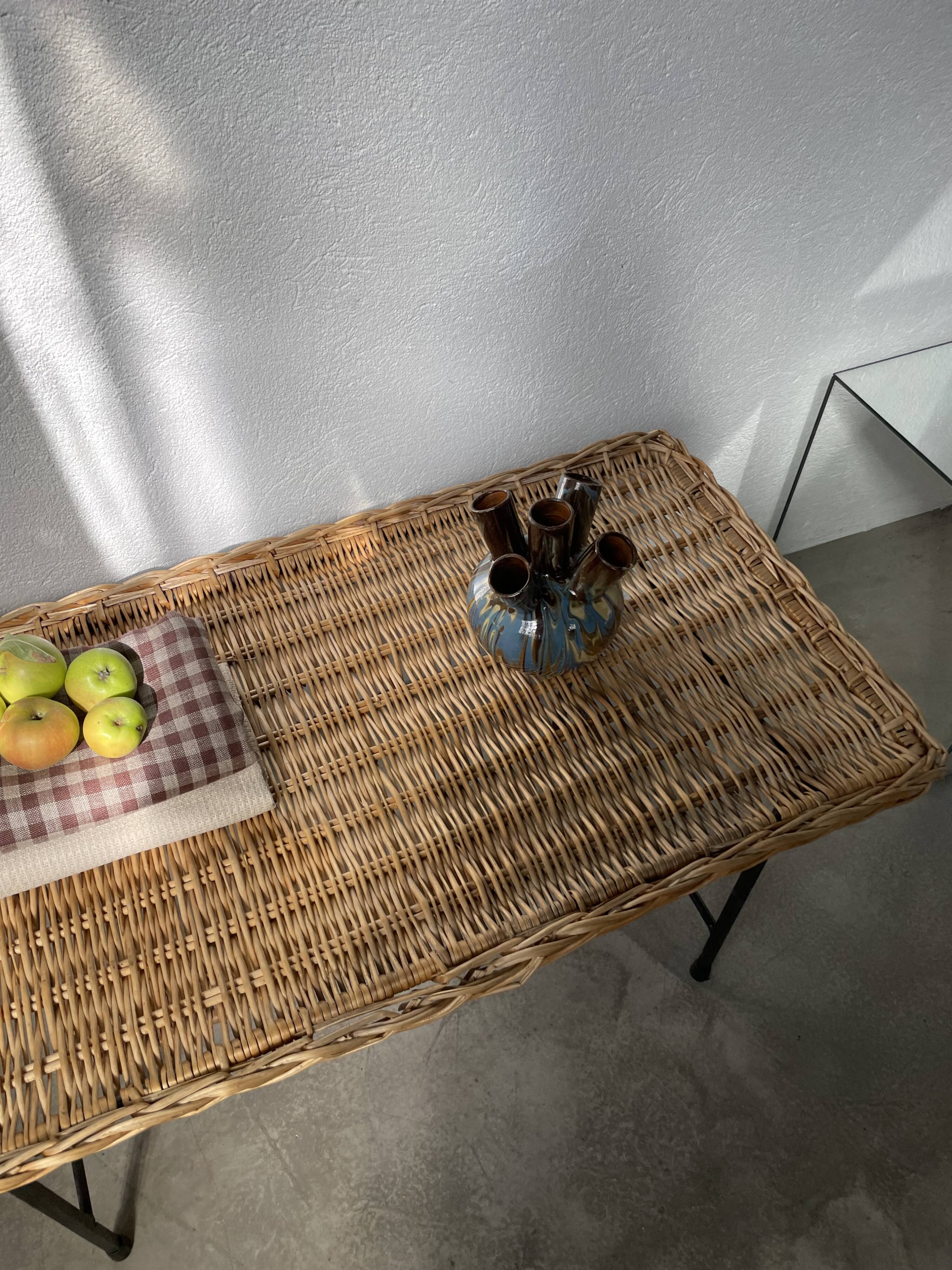 Woven wicker and metal coffee table 1960