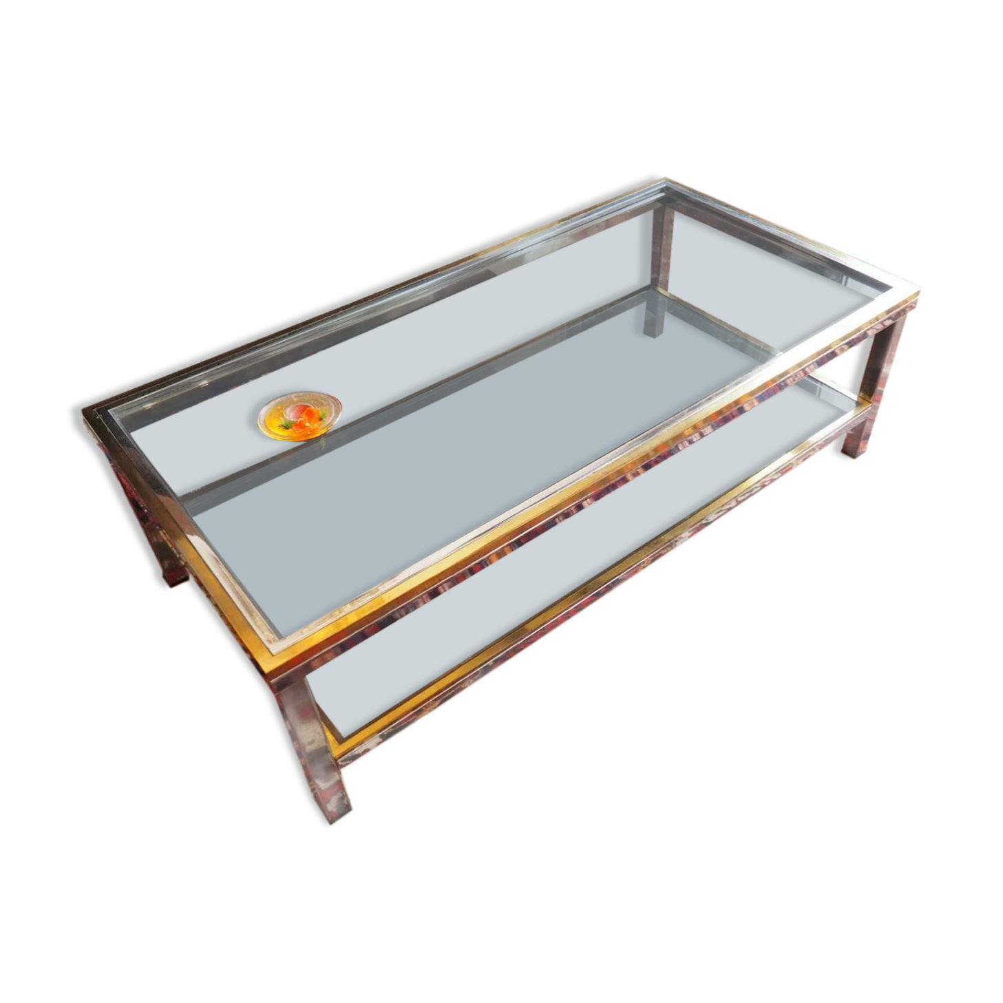 Coffee table glass chrome metal gilded