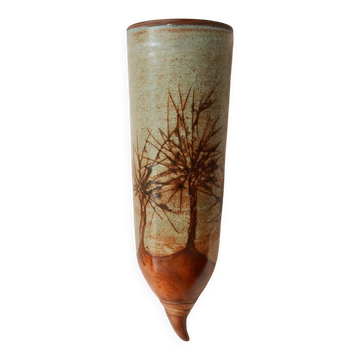 Glazed stoneware wall vase with tree decoration – ca. 1960–1980