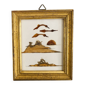 Wabi sabi wood and leaf board, gold leaf wood frame