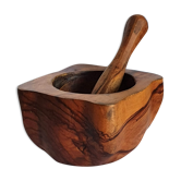 Olive wood mortar signed below