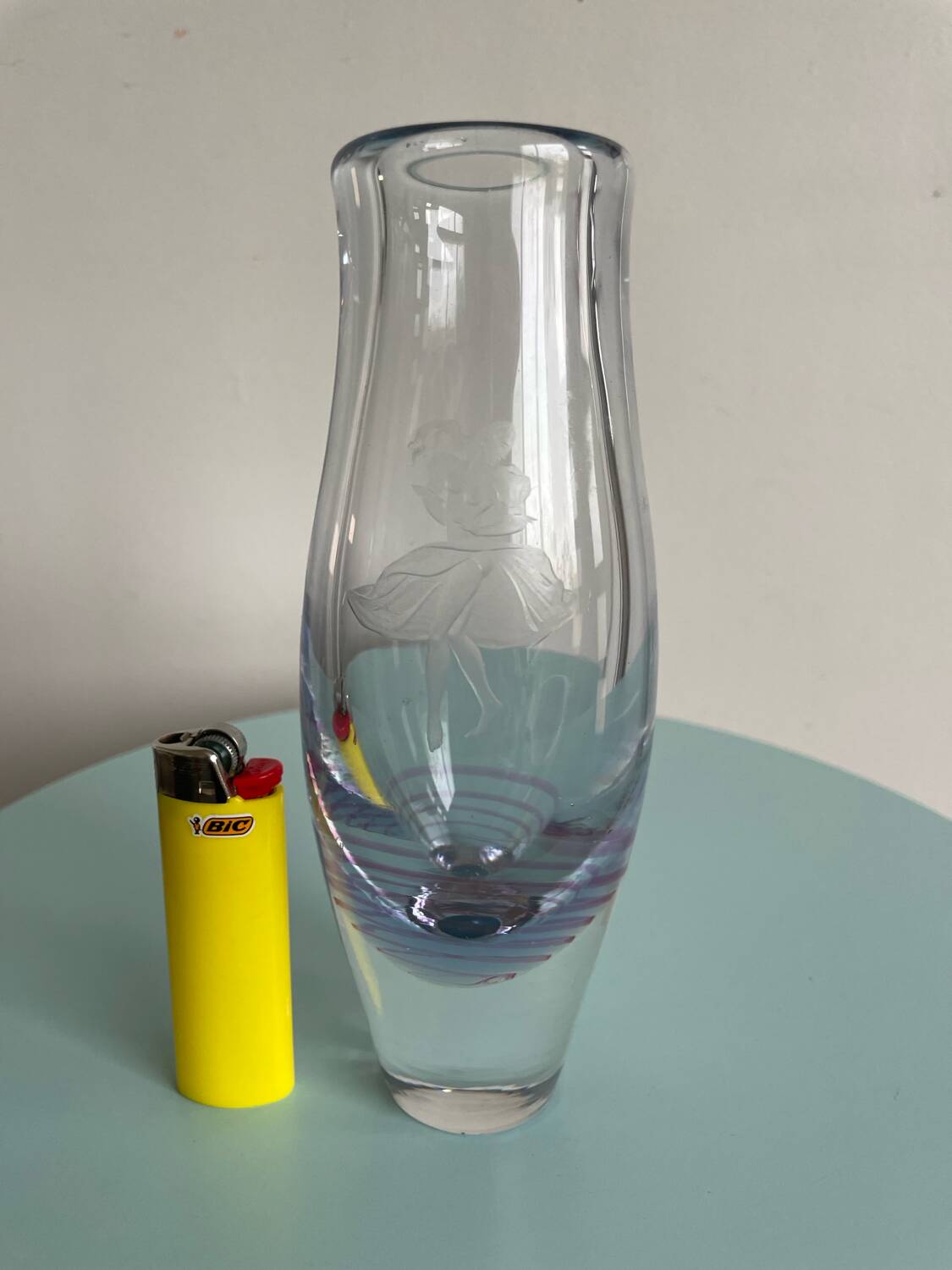 Kosta Boda Vintage Blown Glass Vase - Dancer & Purple Spiral