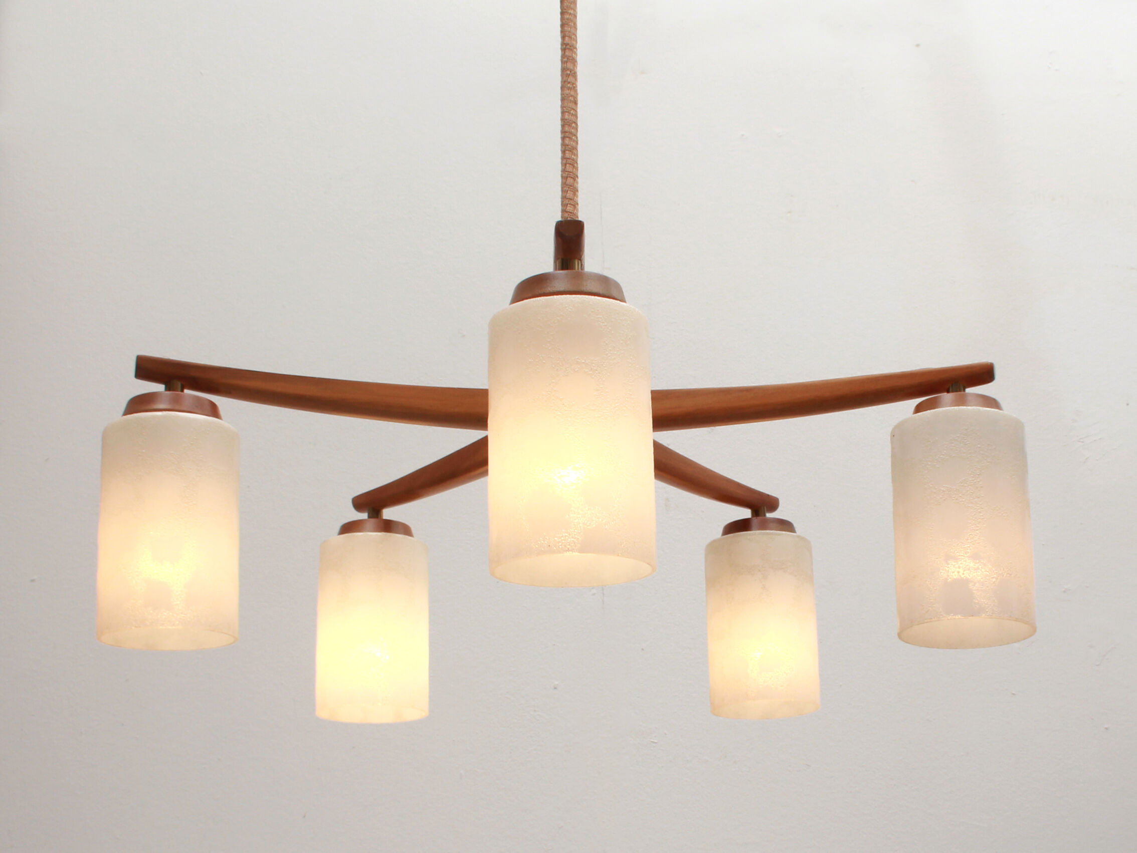 1960s ceiling light walnut opaline glass