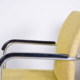 Yellow Bauhaus armchairs made in 1930s Czechia. Non restored chrome and fabric.
