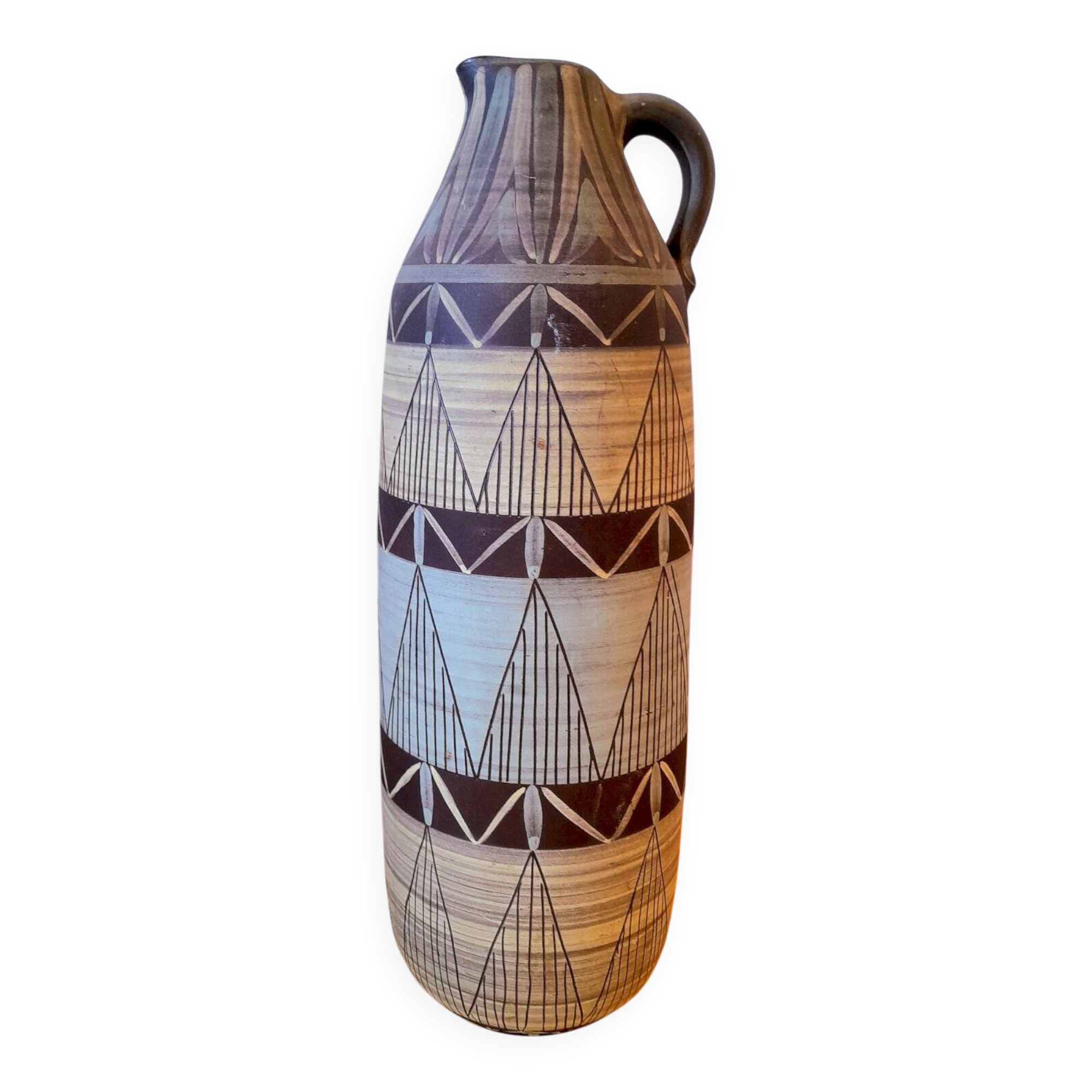 Ceramic pitcher 1960, signed VBM geometric