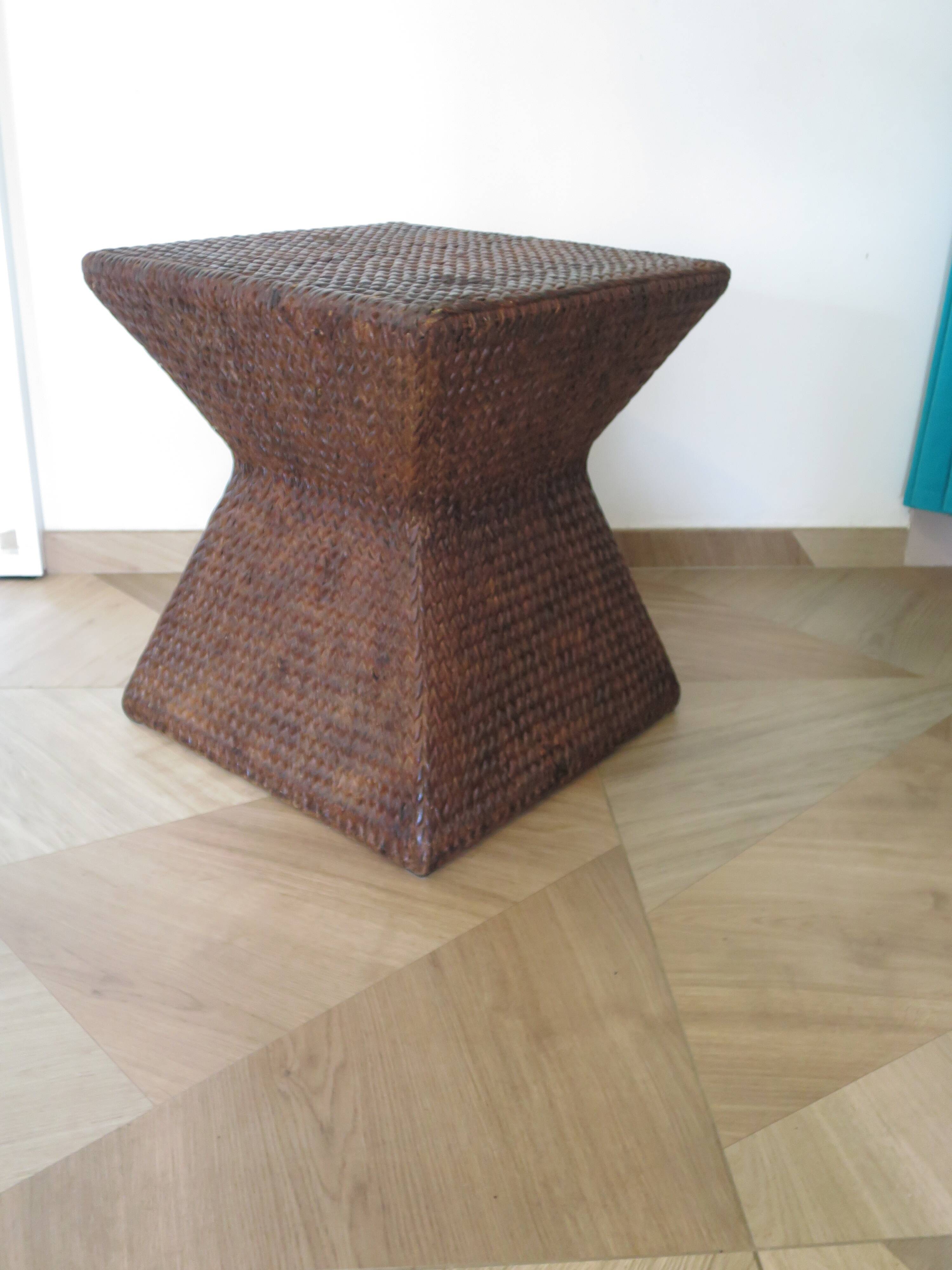 Side table - woven rattan - colonial style - vintage hourglass shape