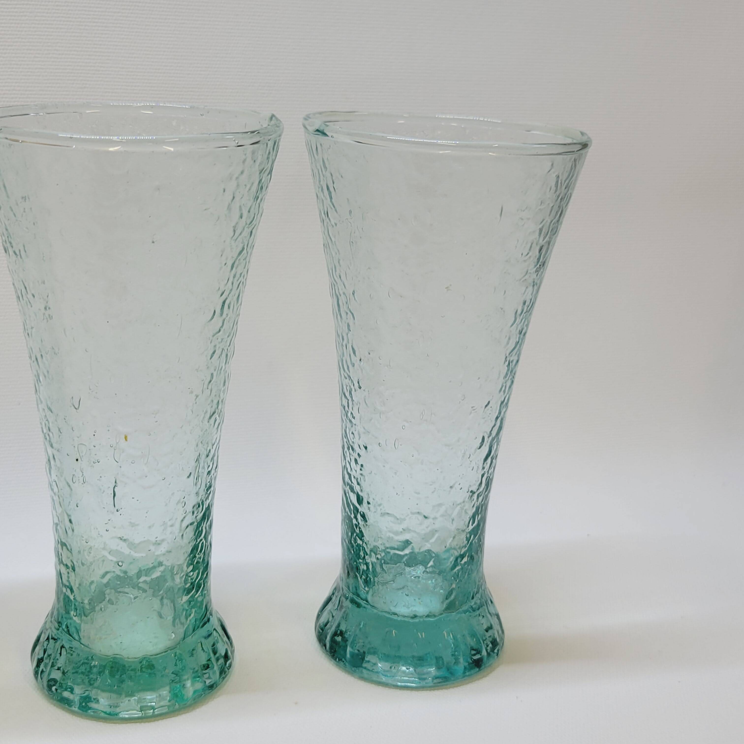6 flared glasses in textured bubble blown blue glass pastis / orangeade / water