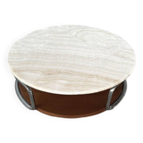 Table basse vintage onyx ivoire chrome et bois
