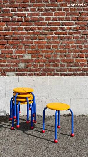 Lot of 5 vintage Memphis children's stools, Puzzel model, vintage IKEA.