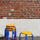 Lot of 5 vintage Memphis children's stools, Puzzel model, vintage IKEA.