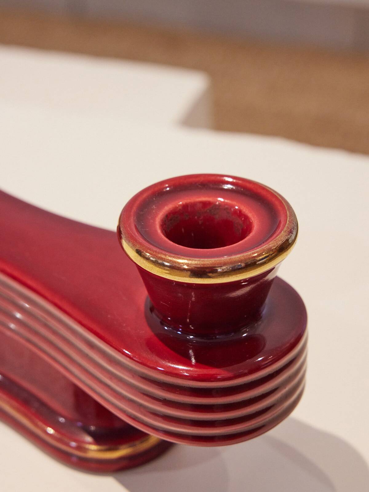 Red ceramic candlestick - Art Deco