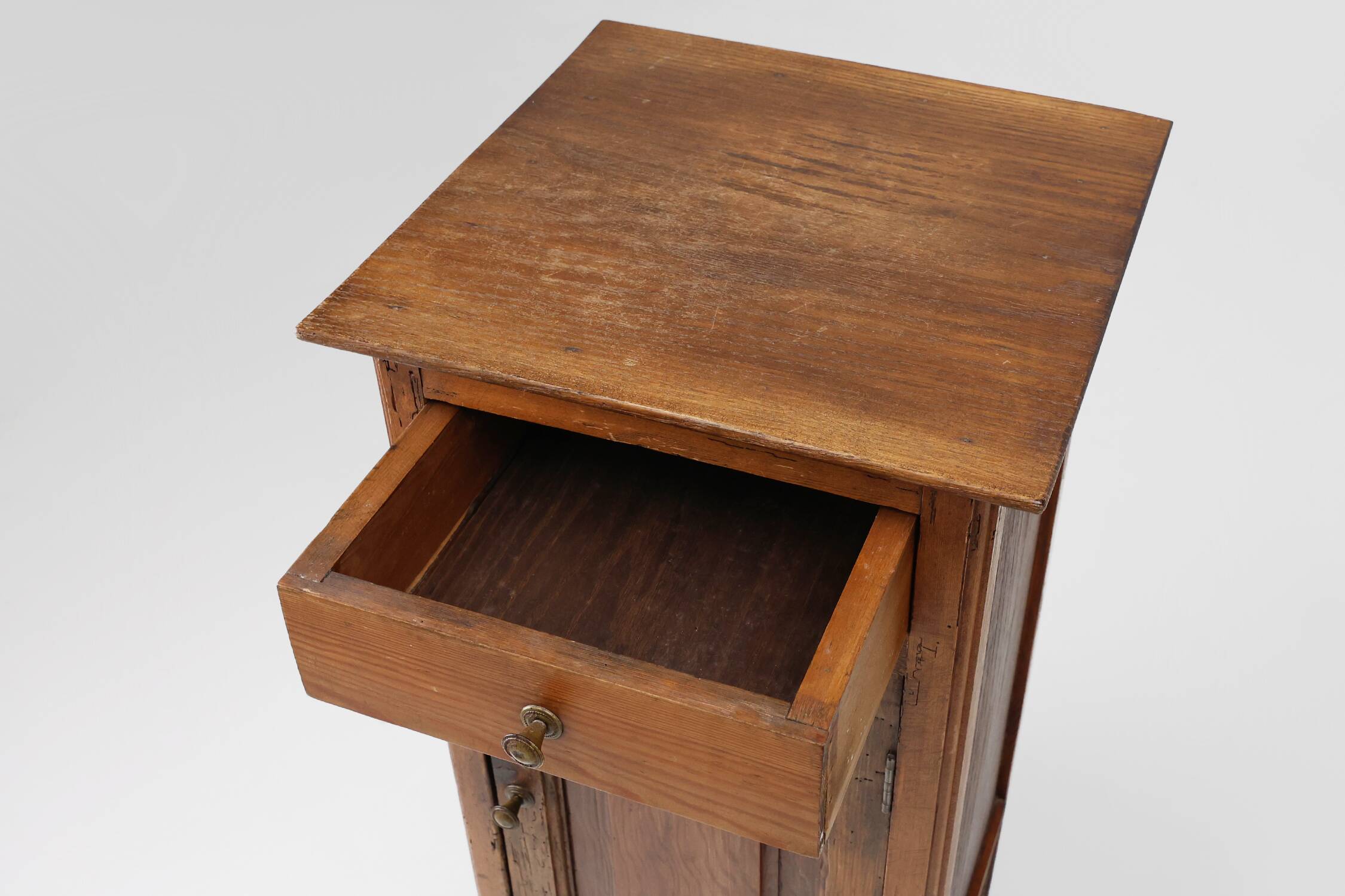 Nightstand or bedside table in pinewood, France ca. 1850