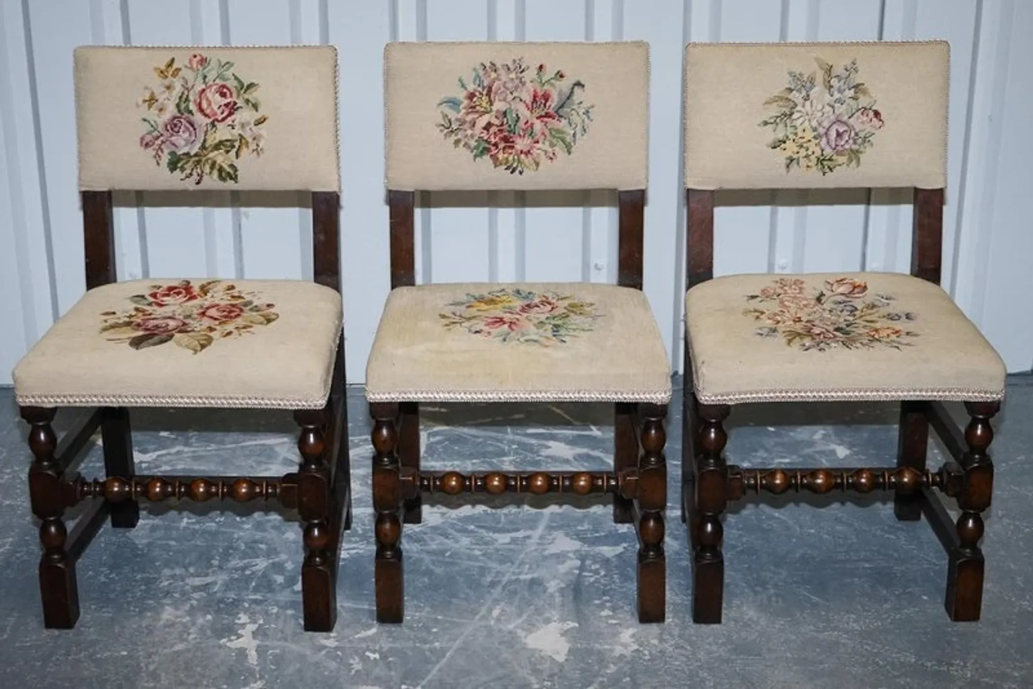 Victorian Floral Tapestry Dining Chairs, England, Set of 6