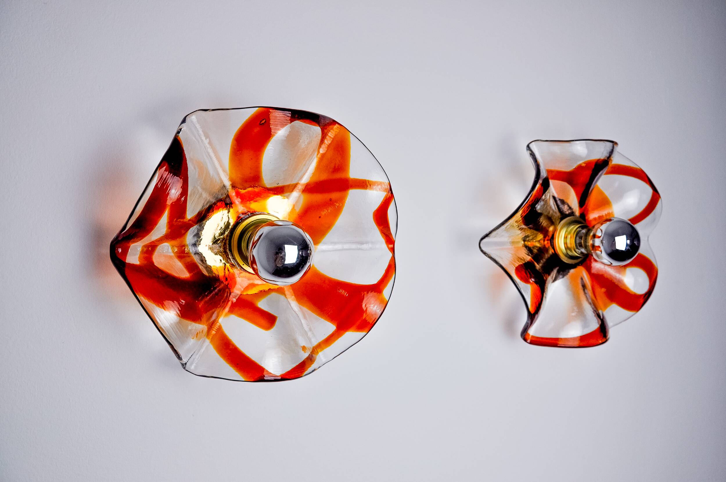 Pair of Fleur wall lights by Murina, orange Murano glass, Italy, 1970