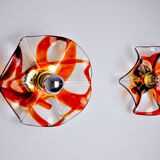 Paire d'appliques Fleur par la Murina, verre de murano orange, Italie, 1970