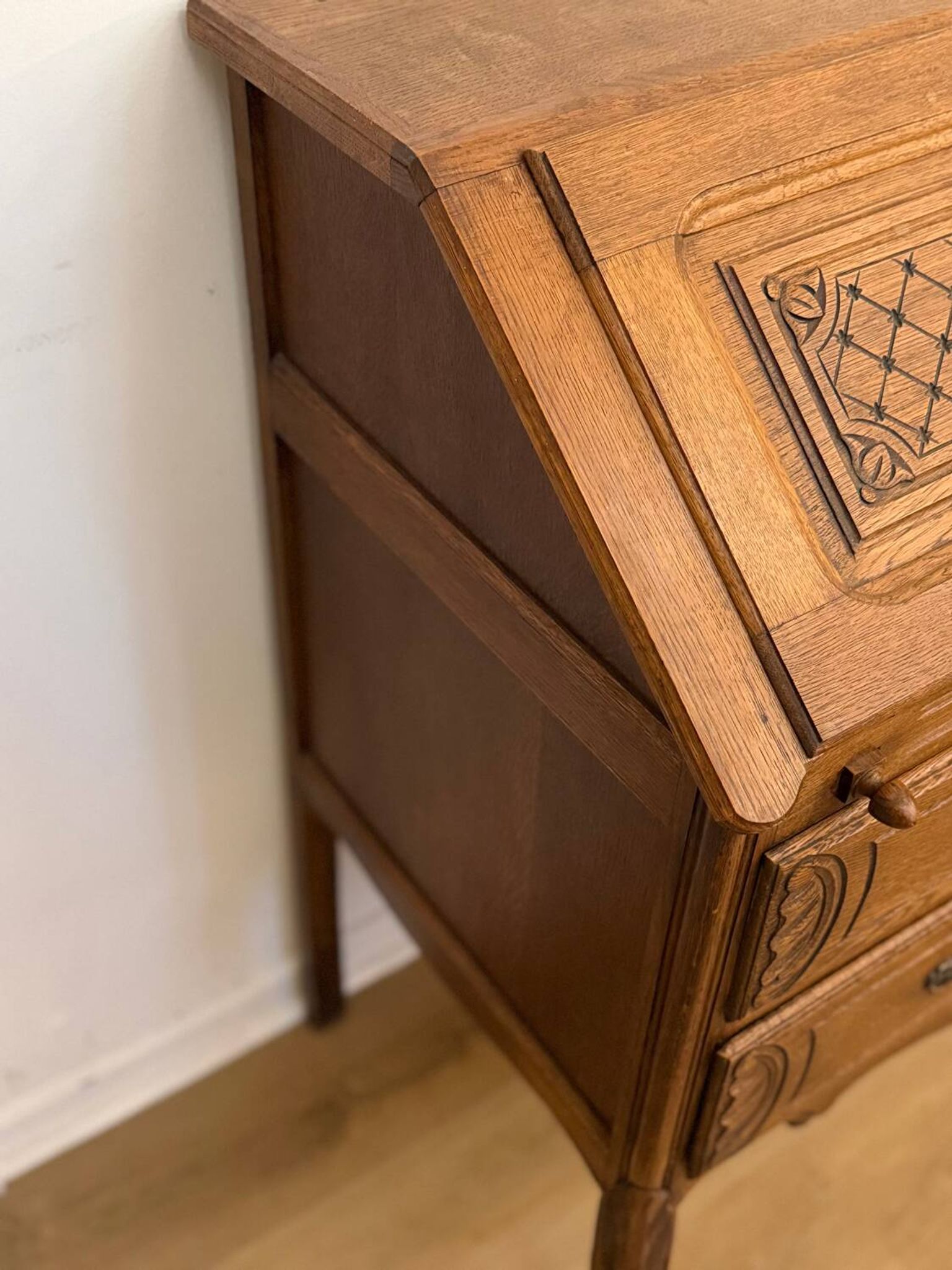 Carved oak secretary