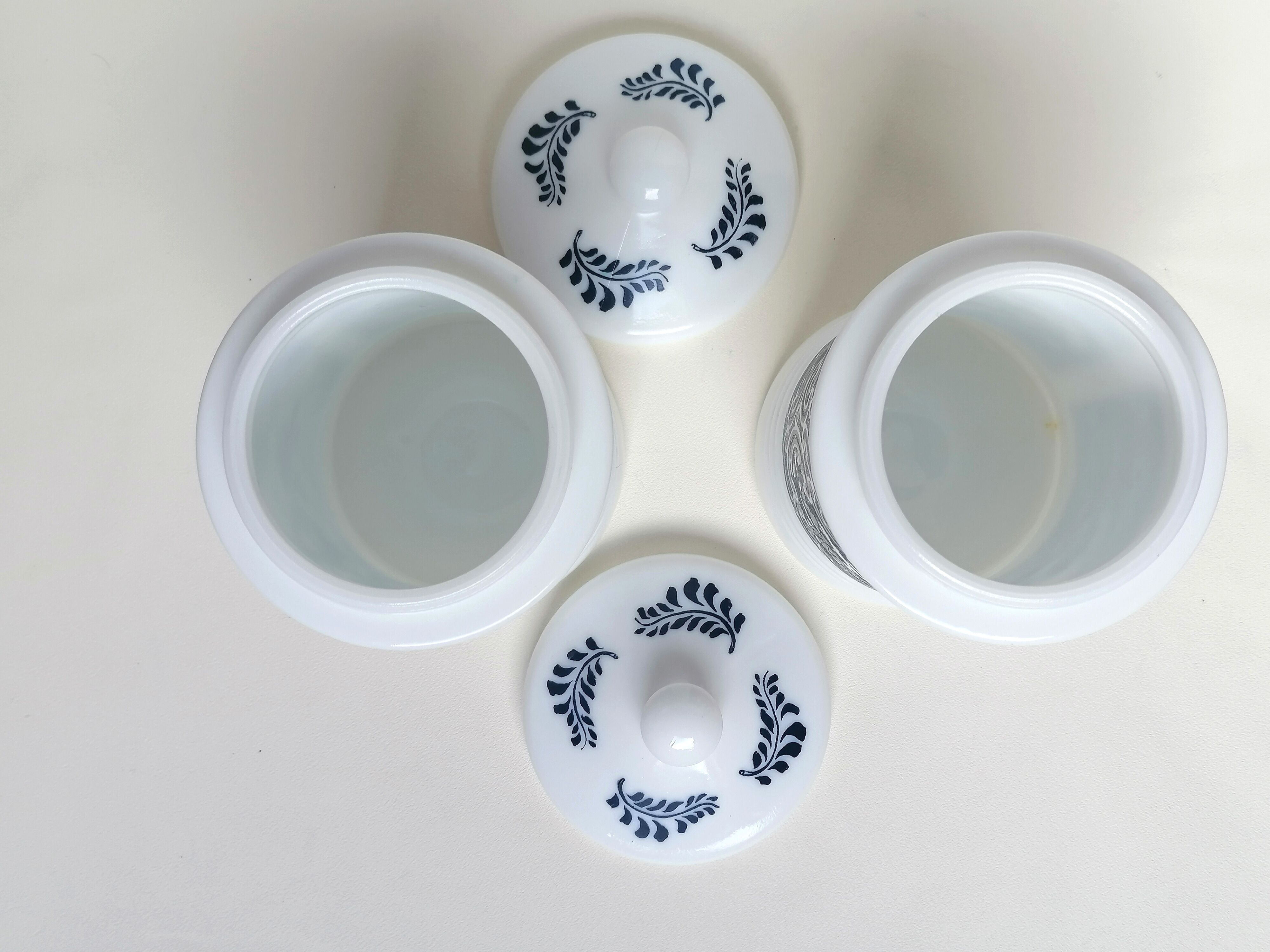 Paire de pots apothicaires opaline blanc et bleu