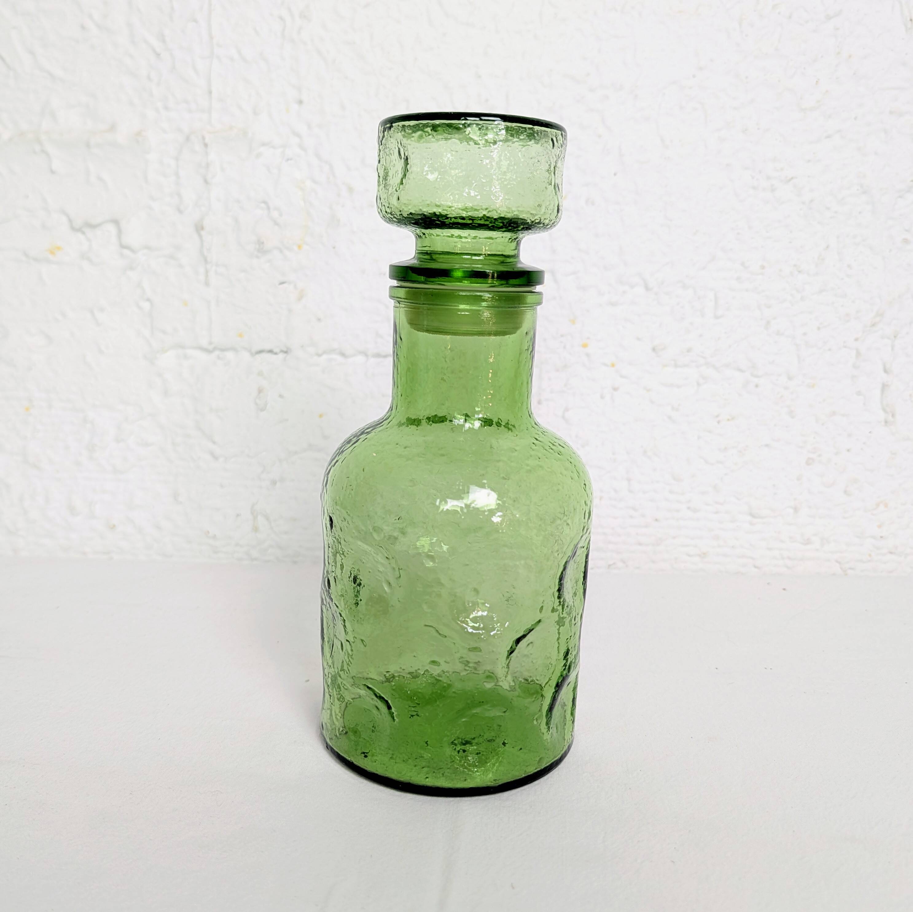 Service à orangeade en verre bullé vert — carafe et 6 verres
