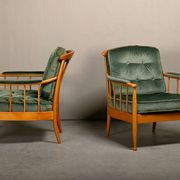 Kerstin Hörlin-Homquist Skrindan Armchairs in Beech and Green Velvet, Swede