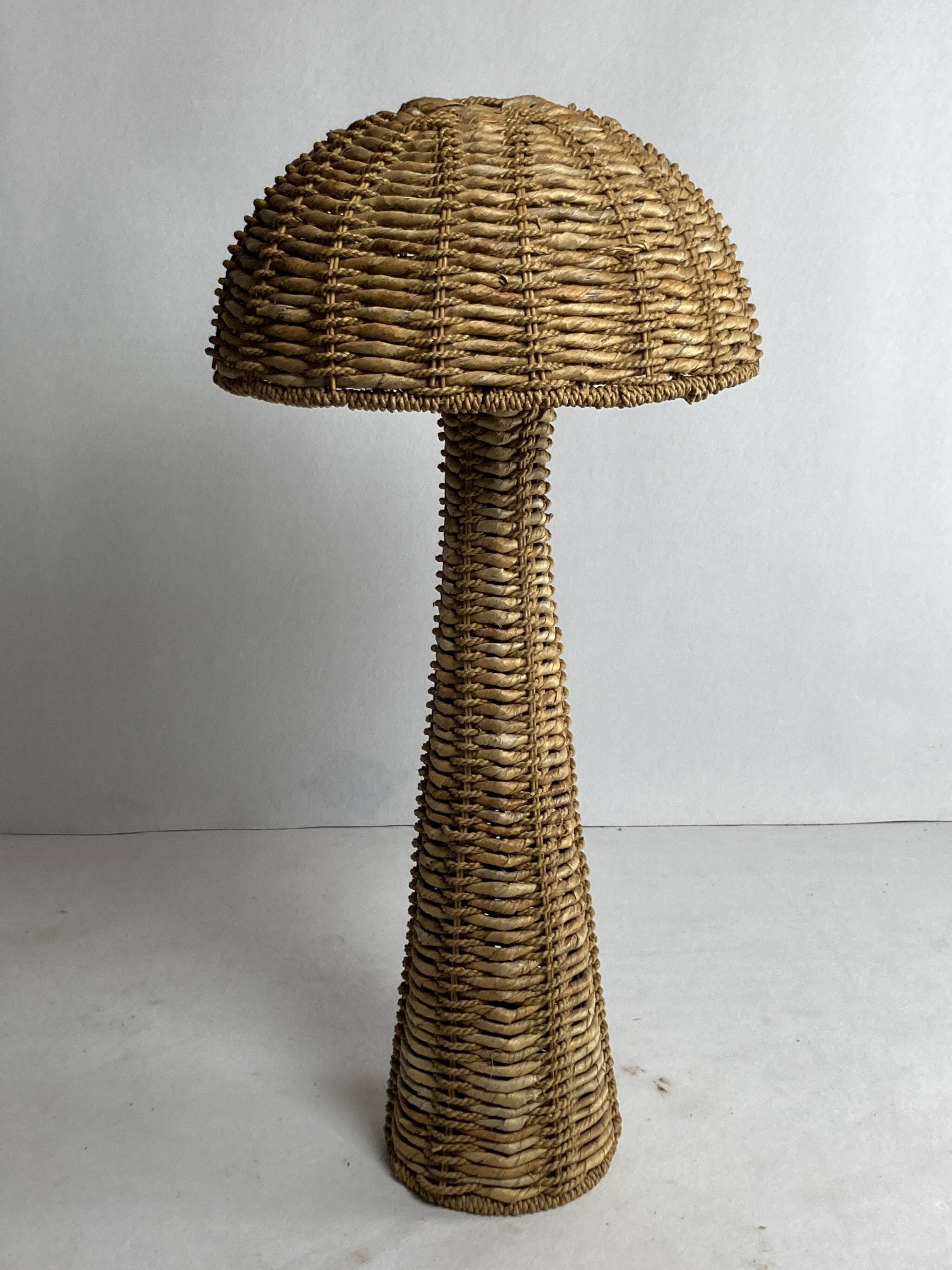 Rattan woven banana leaf mushroom floor lamp, 1960s